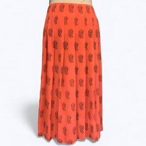 Madewell Silk Pleated Paisley Block Print Midi Skirt Brick Coral SZ 2